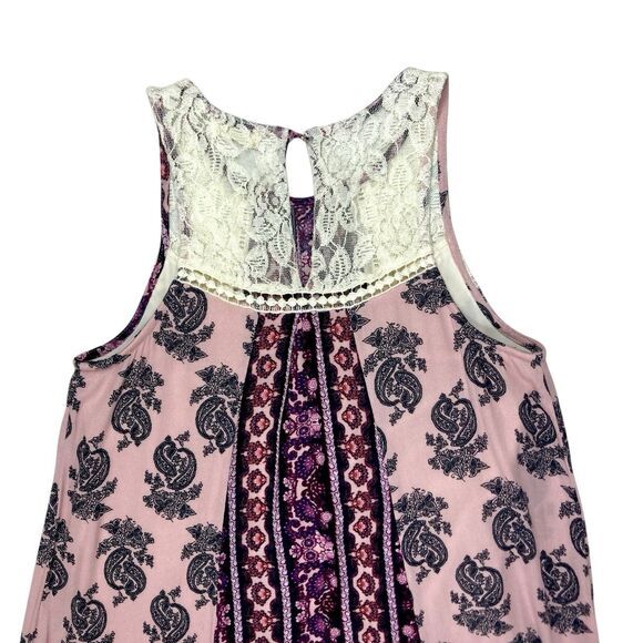 Altar’d State Swing Patchwork Lace Mini Dress S Purple Ivory Paisley Boho Beachy - Picture 6 of 13